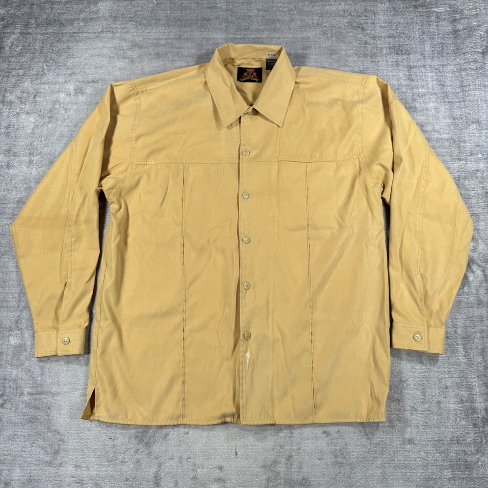 7 Diamonds Shirt Mens Large Yellow Button Down Panel Long Sleeve Retro USA Made